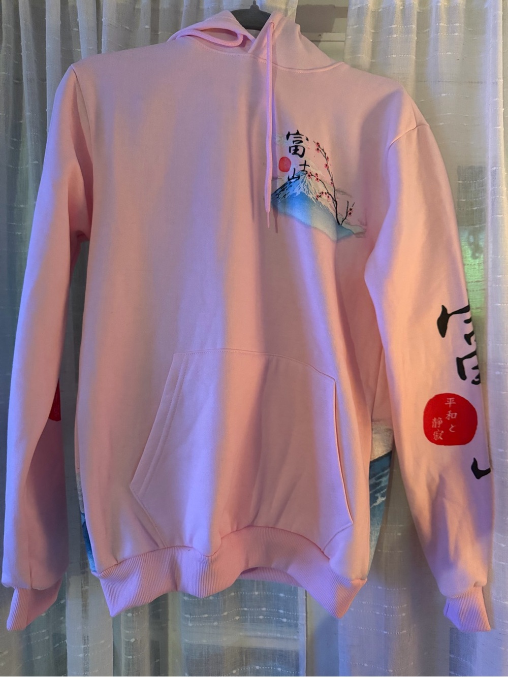 Salvage Pink Pullover Hoodie with Japanese Mountain Motif